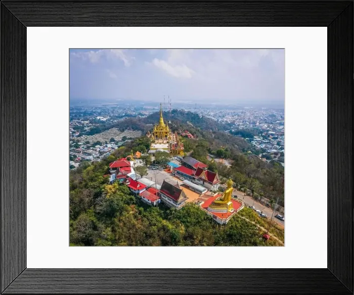 Framed Print : Aerial view of Wat Khiriwong temple on top of the mountain in Nakhon Sawan, Thailand Framed Print : Aerial view of Wat Khiriwong temple on top of the mountain in Nakhon Sawan, Thailand