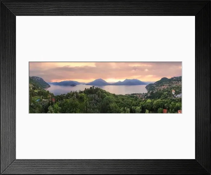 Framed Print : Panoramic aerial view of Vezio Castle during sunset. Drone shot in Como lake. Varenna, Italy Framed Print : Panoramic aerial view of Vezio Castle during sunset. Drone shot in Como lake. Varenna, Italy