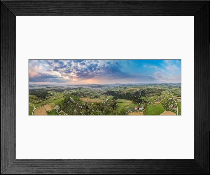 Framed Print : Aerial Dorne Panorama of Polish Countryside and Rolling Hills at Spring Framed Print : Aerial Dorne Panorama of Polish Countryside and Rolling Hills at Spring
