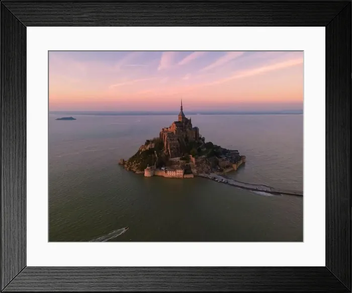 Framed Print : Aerial view of famous Le Mont-Saint-Michel at sunset in Normandie, France Framed Print : Aerial view of famous Le Mont-Saint-Michel at sunset in Normandie, France
