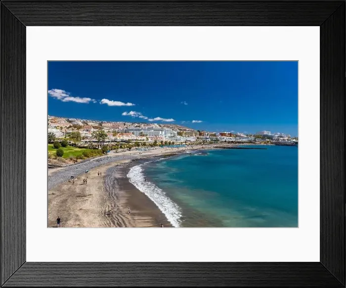 Framed Print : White sandy El Duque beach and coastline in Tenerife. Adeje coast Canary island, Spain Framed Print : White sandy El Duque beach and coastline in Tenerife. Adeje coast Canary island, Spain