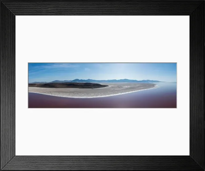 Framed Print : Pink Lake at Great Salt Lake in Utah. Spiral Jetty on arid beach Framed Print : Pink Lake at Great Salt Lake in Utah. Spiral Jetty on arid beach
