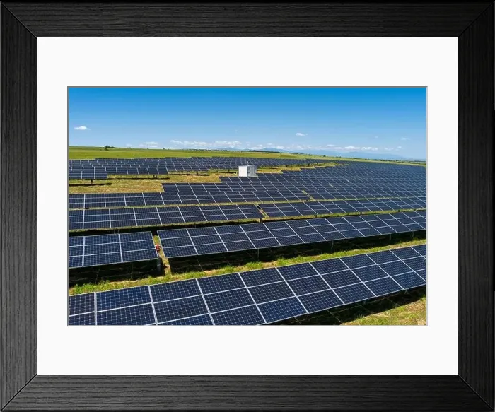 Framed Print : Aerial view photovoltaic panels park on green field in north Greece Framed Print : Aerial view photovoltaic panels park on green field in north Greece