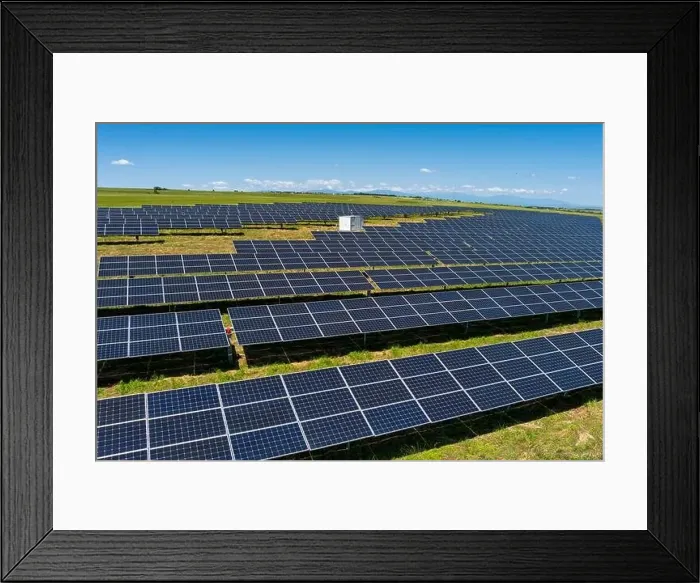 Framed Print : Aerial view photovoltaic panels park on green field in north Greece Framed Print : Aerial view photovoltaic panels park on green field in north Greece