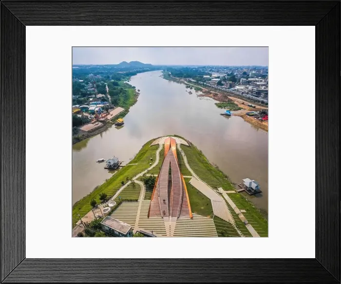 Framed Print : Aerial view of Pa San bridge (or Pasan bridge) on the Chao Phraya River in Nakhon Sawan, Thailand