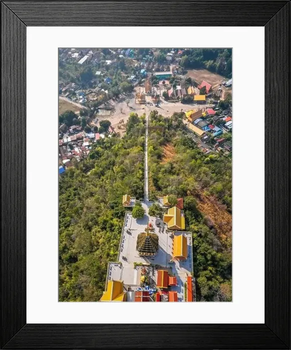 Framed Print : Aerial view of Wat Sangkat Rattana Khiri temple in Uthai Thani, Thailand