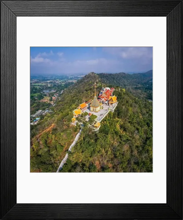 Framed Print : Aerial view of Wat Sangkat Rattana Khiri temple in Uthai Thani, Thailand