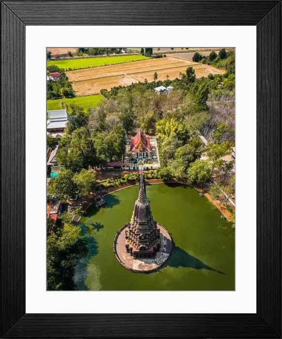 Framed Print : Aerial view of Wat Huai Kaeo or Wat Huay Kaew pagoda temple in Lopburi, Thailand Framed Print : Aerial view of Wat Huai Kaeo or Wat Huay Kaew pagoda temple in Lopburi, Thailand