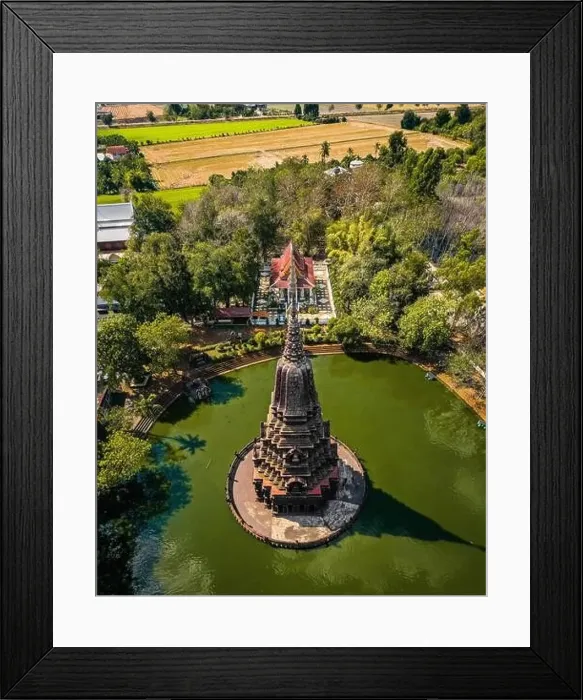 Framed Print : Aerial view of Wat Huai Kaeo or Wat Huay Kaew pagoda temple in Lopburi, Thailand Framed Print : Aerial view of Wat Huai Kaeo or Wat Huay Kaew pagoda temple in Lopburi, Thailand