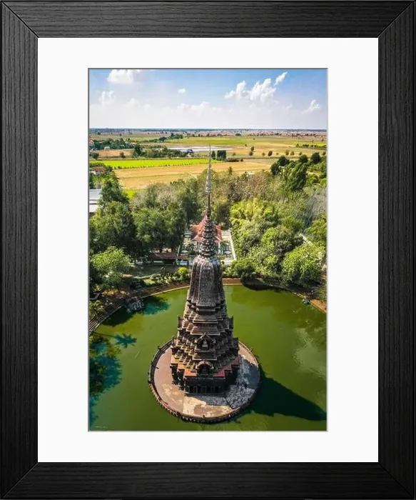 Framed Print : Aerial view of Wat Huai Kaeo or Wat Huay Kaew pagoda temple in Lopburi, Thailand Framed Print : Aerial view of Wat Huai Kaeo or Wat Huay Kaew pagoda temple in Lopburi, Thailand