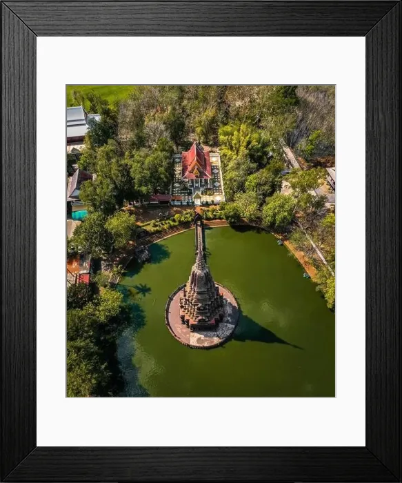 Framed Print : Aerial view of Wat Huai Kaeo or Wat Huay Kaew pagoda temple in Lopburi, Thailand Framed Print : Aerial view of Wat Huai Kaeo or Wat Huay Kaew pagoda temple in Lopburi, Thailand