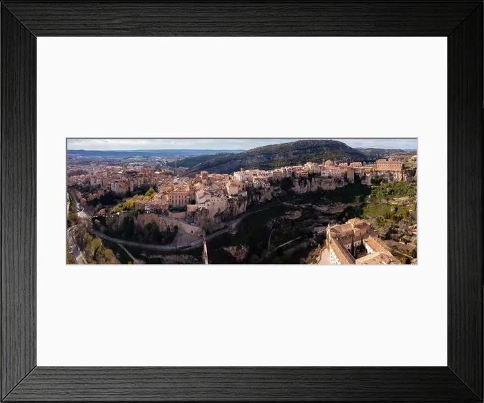Framed Print : View from drone of Cuenca city on rocks on spring day Framed Print : View from drone of Cuenca city on rocks on spring day