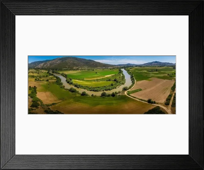 Framed Print : Aerial rural panoramic landscape with Pinios river in the mindle of the frame
