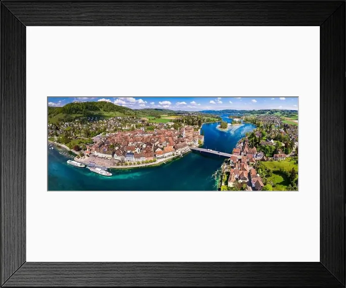 Framed Print : Aerial panoramic view of beautiful old town Stein am Rhein in Switzerland border with Germany Framed Print : Aerial panoramic view of beautiful old town Stein am Rhein in Switzerland border with Germany