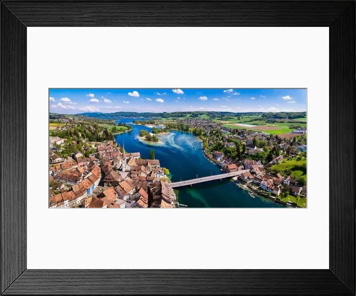 Framed Print : Aerial panoramic view of beautiful old town Stein am Rhein in Switzerland border with Germany Framed Print : Aerial panoramic view of beautiful old town Stein am Rhein in Switzerland border with Germany