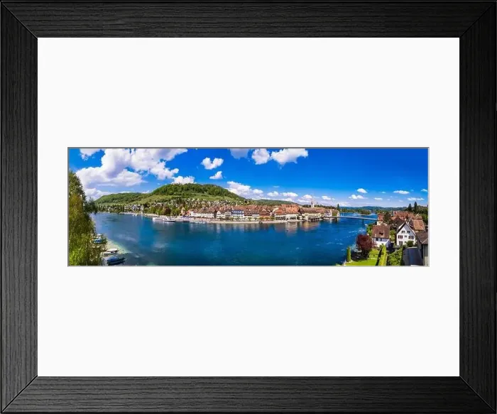 Framed Print : Aerial panoramic view of beautiful old town Stein am Rhein in Switzerland border with Germany Framed Print : Aerial panoramic view of beautiful old town Stein am Rhein in Switzerland border with Germany