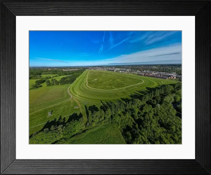 Framed Print : Wide angle aerial view over Newbury Racecourse Framed Print : Wide angle aerial view over Newbury Racecourse