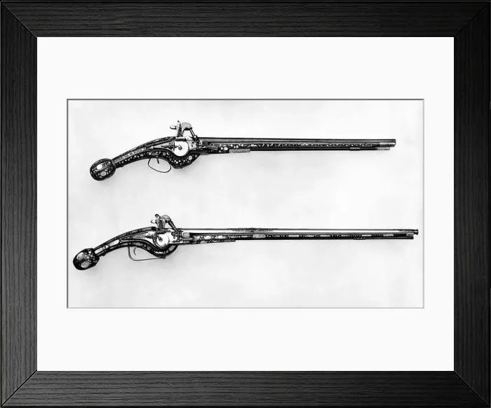 Framed Print : Wheellock Pistol, ca. 1600–1610, French, Steel, wood (maple), mother-of-pearl, brass, gold, L. 32 1 / 8 in. (81.6 cm Framed Print : Wheellock Pistol, ca. 1600–1610, French, Steel, wood (maple), mother-of-pearl, brass, gold, L. 32 1 / 8 in. (81.6 cm