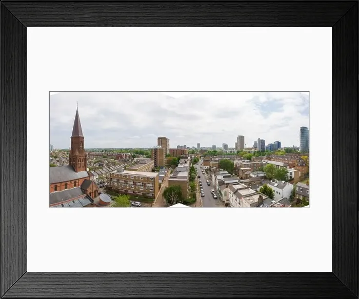 Framed Print : Aerial Panorama looking South along Battersea High St, London Framed Print : Aerial Panorama looking South along Battersea High St, London