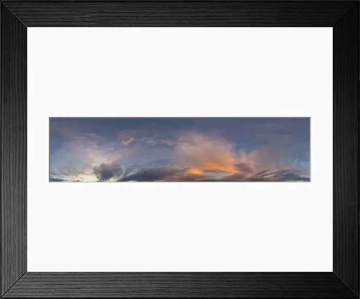 Framed Print : Dark blue sunset sky panorama with pink Cumulus clouds Framed Print : Dark blue sunset sky panorama with pink Cumulus clouds