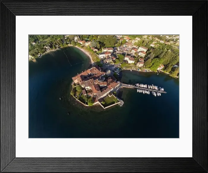 Framed Print : AERIAL VIEW. Scenic picture, postcard view from the lake of a little old village in Lombardy, Lierna, Lake Como, Italy Framed Print : AERIAL VIEW. Scenic picture, postcard view from the lake of a little old village in Lombardy, Lierna, Lake Como, Italy
