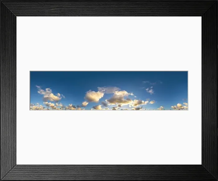 Framed Print : Dark blue sunset sky panorama with Cumulus clouds