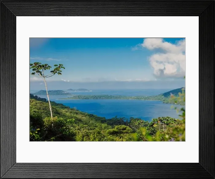 Framed Print : Mountains, lake and ocean with sun light in Santa Catarina island, Brazil. Aerial view Framed Print : Mountains, lake and ocean with sun light in Santa Catarina island, Brazil. Aerial view