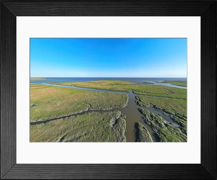 Framed Print : Aerial Drone View of the Delaware Bay and Marsh in New Jersey Framed Print : Aerial Drone View of the Delaware Bay and Marsh in New Jersey