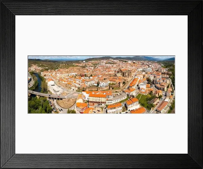 Framed Print : Panoramic view from drone of ancient walled Spanish city of Plasencia Framed Print : Panoramic view from drone of ancient walled Spanish city of Plasencia
