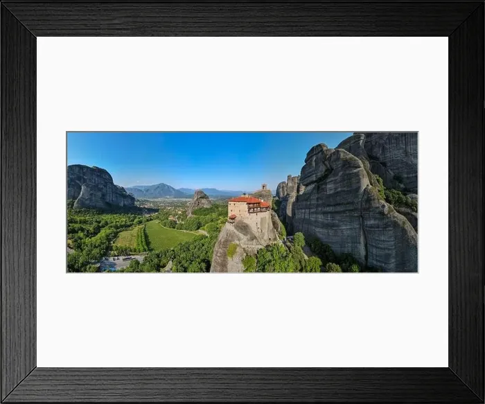 Framed Print : Drone view at the monastery at Meteore on Greece Framed Print : Drone view at the monastery at Meteore on Greece