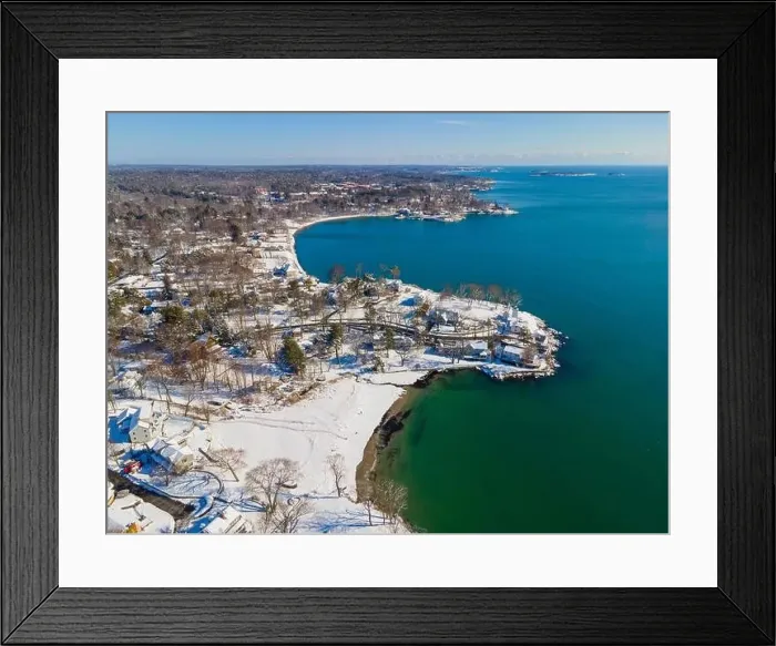 Framed Print : Beverly Cove and Hospital Point Lighthouse at Hospital Point aerial view in winter in city of Beverly Framed Print : Beverly Cove and Hospital Point Lighthouse at Hospital Point aerial view in winter in city of Beverly