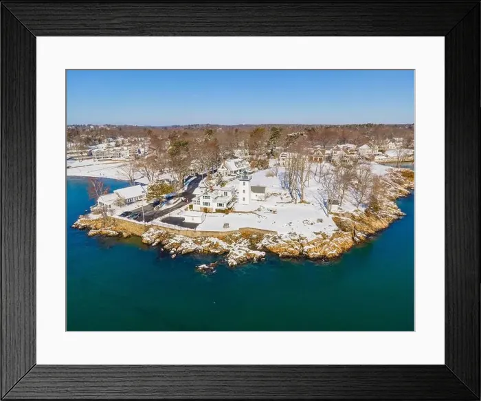 Framed Print : Hospital Point Lighthouse aerial view in winter in Hospital Point in city of Beverly, Massachusetts MA, USA Framed Print : Hospital Point Lighthouse aerial view in winter in Hospital Point in city of Beverly, Massachusetts MA, USA