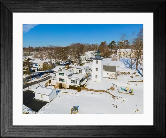 Framed Print : Hospital Point Lighthouse aerial view in winter in Hospital Point in city of Beverly, Massachusetts MA, USA Framed Print : Hospital Point Lighthouse aerial view in winter in Hospital Point in city of Beverly, Massachusetts MA, USA