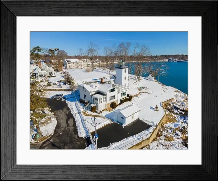 Framed Print : Hospital Point Lighthouse aerial view in winter in Hospital Point in city of Beverly, Massachusetts MA, USA Framed Print : Hospital Point Lighthouse aerial view in winter in Hospital Point in city of Beverly, Massachusetts MA, USA