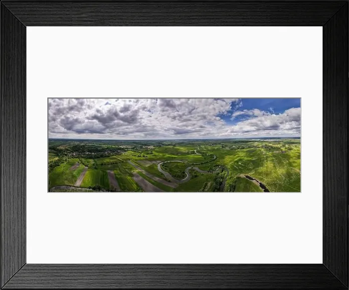 Framed Print : Curvy River NIda and Farmlands. Drone Panorama. Polish Countryside Framed Print : Curvy River NIda and Farmlands. Drone Panorama. Polish Countryside