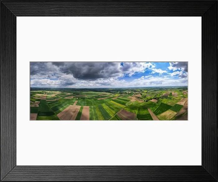 Framed Print : Colorful Farm Fields in Poland at Spring. Aerial Drone Panorama Framed Print : Colorful Farm Fields in Poland at Spring. Aerial Drone Panorama