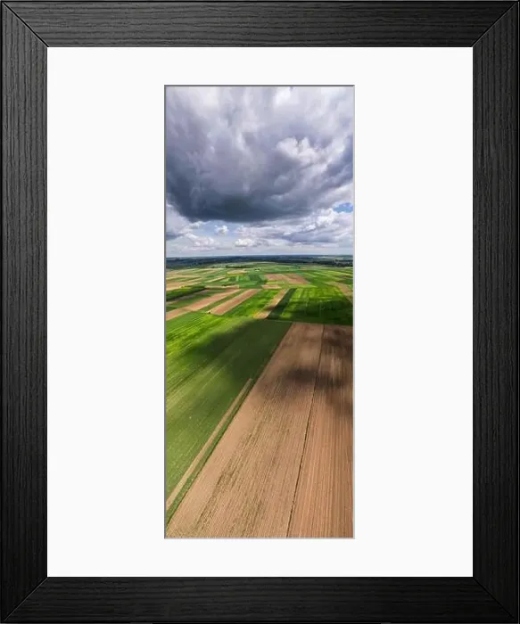 Framed Print : Colorful Farm Fields in Poland at Spring. Aerial Drone Panorama Framed Print : Colorful Farm Fields in Poland at Spring. Aerial Drone Panorama