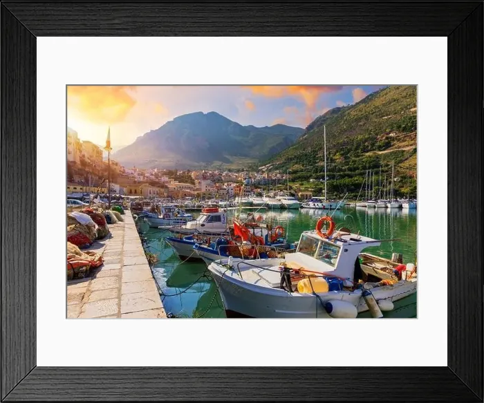 Framed Print : Sicilian port with fishing boats of Castellammare del Golfo village of Sicily Framed Print : Sicilian port with fishing boats of Castellammare del Golfo village of Sicily