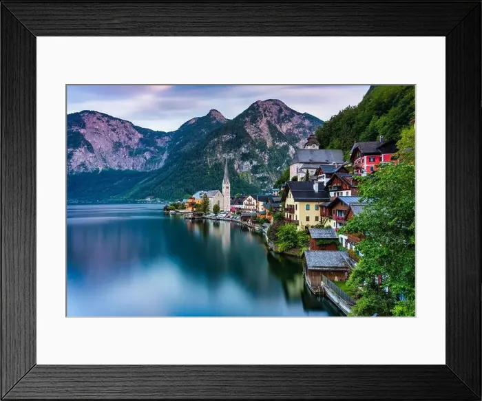 Framed Print : View of famous Hallstatt mountain village in the Austrian Alps at beautiful light in summer Framed Print : View of famous Hallstatt mountain village in the Austrian Alps at beautiful light in summer