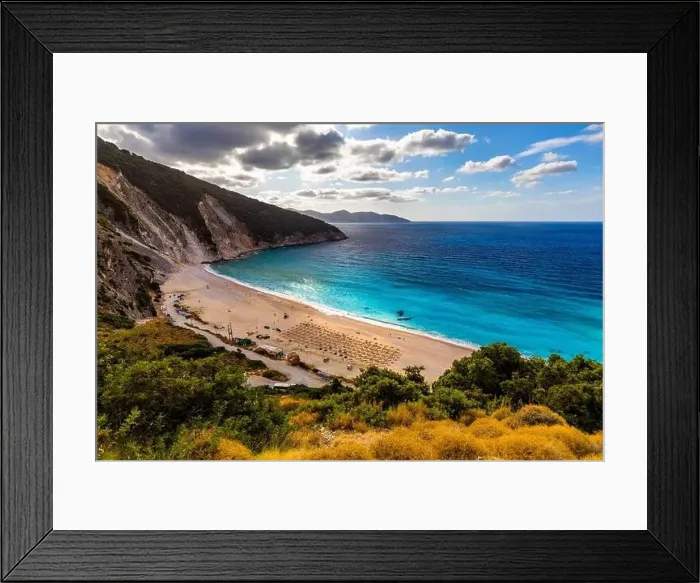 Framed Print : Famous Myrtos beach from overlook