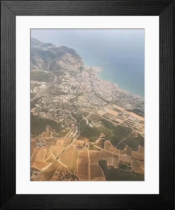 Framed Print : Aerial view on beautiful Sitges town in summer, Spain, view from the plain