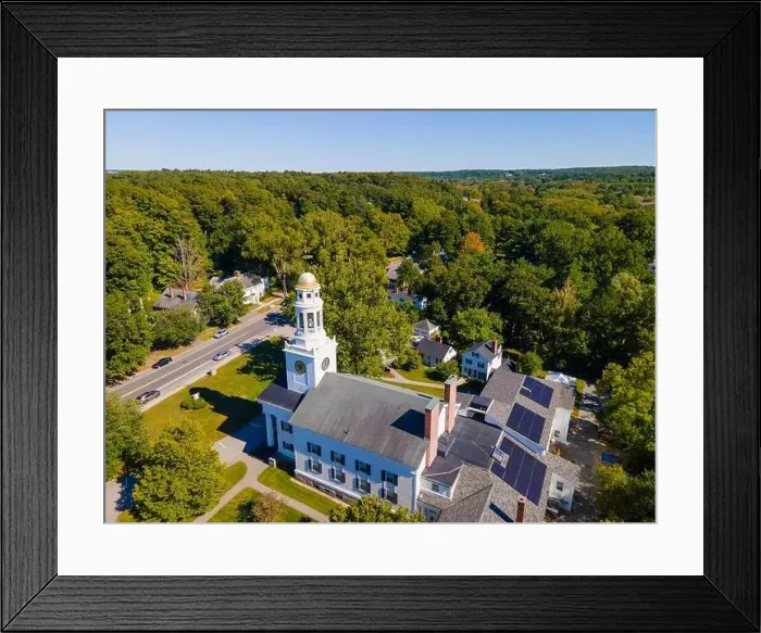 Framed Print : First Parish Church aerial view at 20 Lexington Street in historic town center of Concord, Massachusetts MA, USA Framed Print : First Parish Church aerial view at 20 Lexington Street in historic town center of Concord, Massachusetts MA, USA