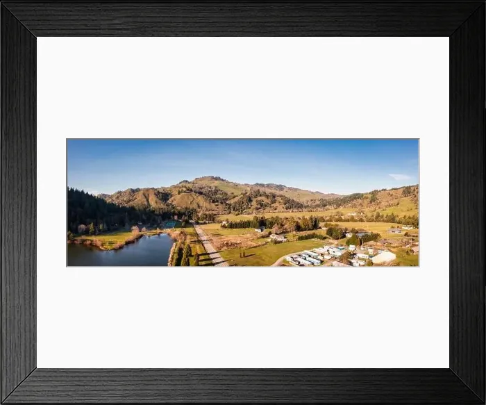 Framed Print : City of Powers, Oregon USA. Aerial image of county park and pond Framed Print : City of Powers, Oregon USA. Aerial image of county park and pond