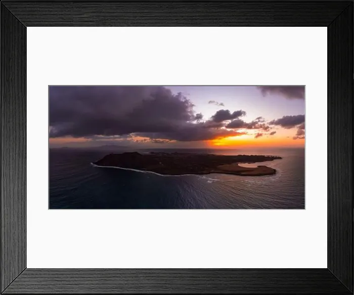 Framed Print : Stunning sunrise aerial panorama over Lobos Island Fuerteventura