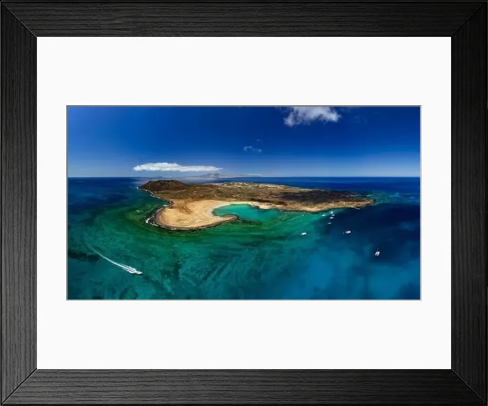 Framed Print : High Aspect Aerial Panorama of the Tropical looking Volcanic island of Lobos Fuerteventura Framed Print : High Aspect Aerial Panorama of the Tropical looking Volcanic island of Lobos Fuerteventura