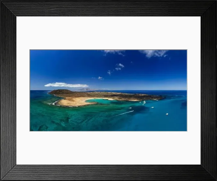 Framed Print : High Aspect Aerial Panorama of the Tropical looking Volcanic island of Lobos Fuerteventura Framed Print : High Aspect Aerial Panorama of the Tropical looking Volcanic island of Lobos Fuerteventura