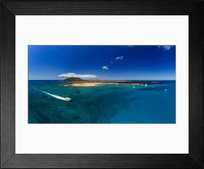 Framed Print : High Aspect Aerial Panorama of the Tropical looking Volcanic island of Lobos Fuerteventura