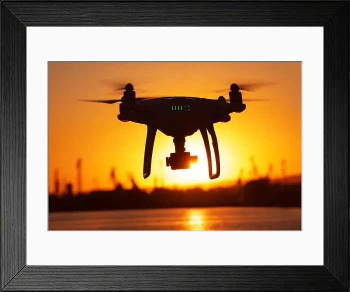 Framed Print : Flying Drone and sunset Framed Print : Flying Drone and sunset