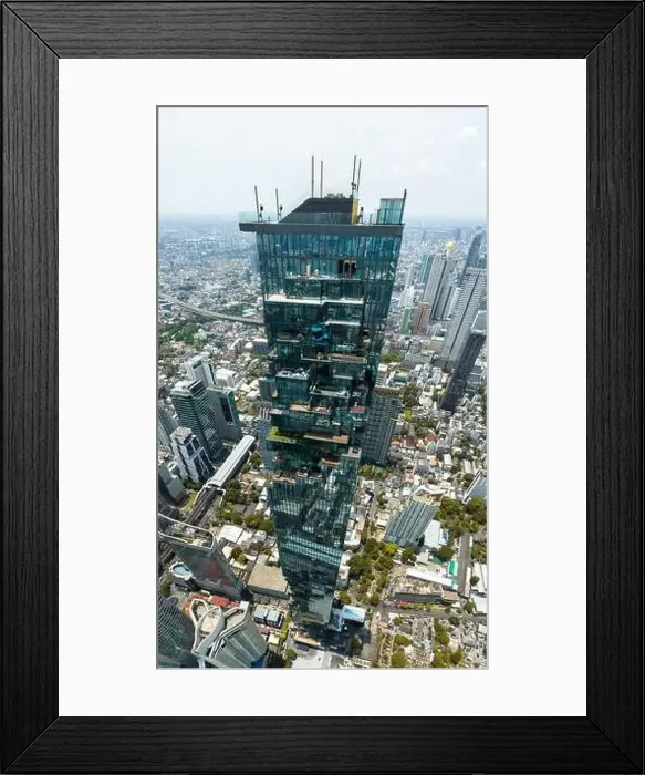 Framed Print : Aerial view of King Power Mahanakhon tower in Sathorn Silom central business district of Bangkok, Thailand