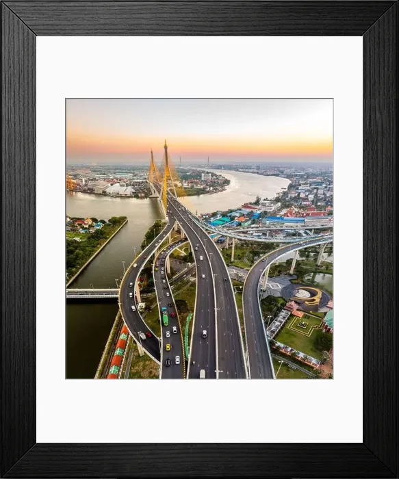Framed Print : Aerial view of Bhumibol Bridge in Samut Prakan, Bangkok, Thailand Framed Print : Aerial view of Bhumibol Bridge in Samut Prakan, Bangkok, Thailand